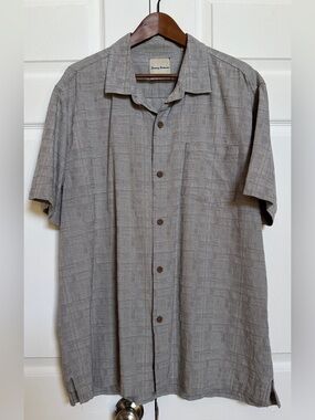 Tommy Bahama Silk Cotton Shirt Mens XL Gray Textured Short Sleeve Button Up